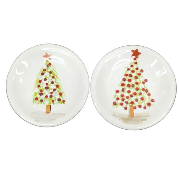 Sara Christmas Tree Plates Made Italy 8" Santas Cookies HandPainted SaladDessert - Picture 1 of 12